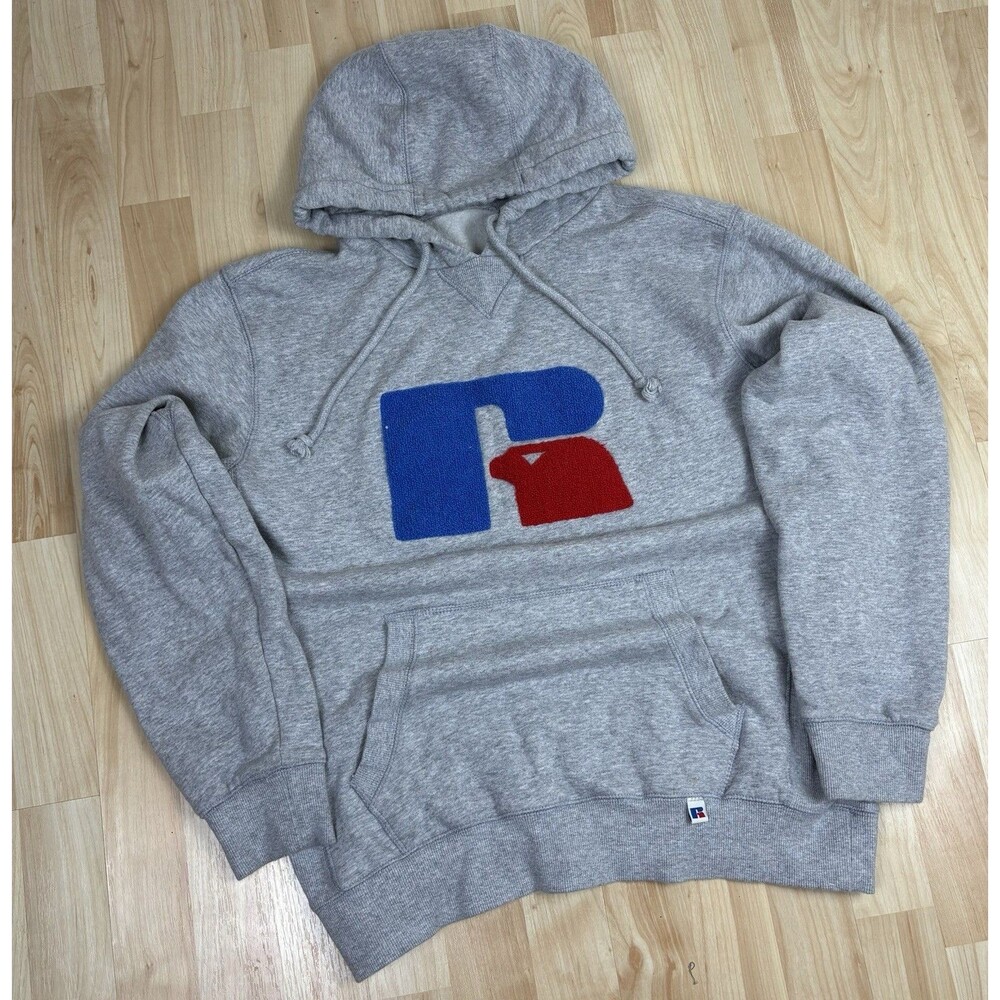 Vintage 90s Y2K Russel Athletic Graphic Hoodie / Sweatshirt / Grey / Medium